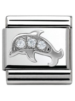 Maillon Nomination classic dauphin et oxydes en Argent