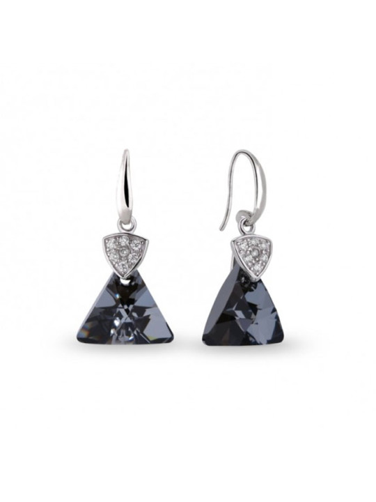 Boucles D Oreilles Spark Argent Et Cristaux De Swarovski Triangle Noir
