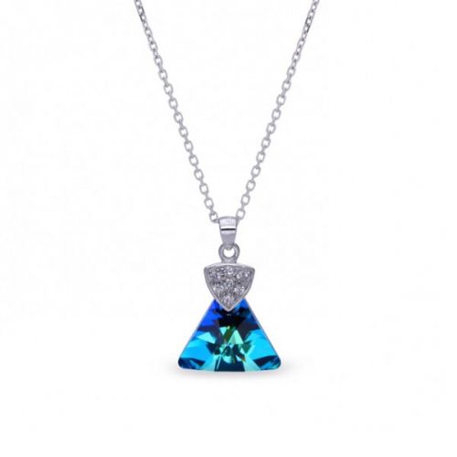 Collier Spark Argent et cristaux triangle bleu