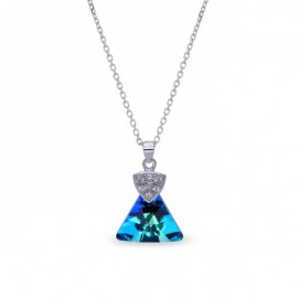 Collier Spark Argent et cristaux triangle bleu