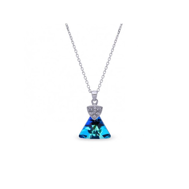 Collier Spark Argent et cristaux triangle bleu