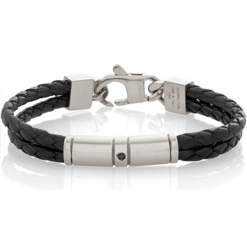 Bracelet Nomination acier et cuir noir