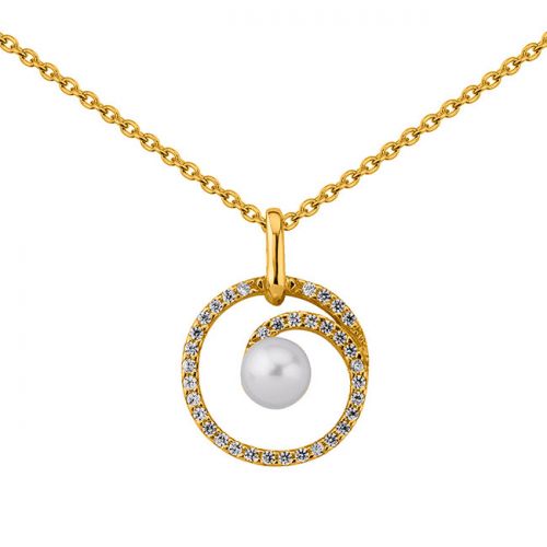 Collier en Plaqué Or, oxydes de zirconium et perle blanche