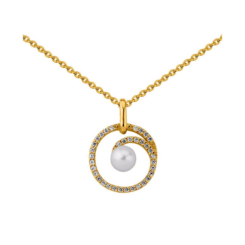 Collier en Plaqué Or, oxydes de zirconium et perle blanche