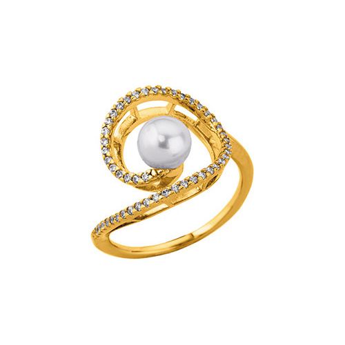 Bague Plaqué Or, oxydes de zirconium et perle blanche