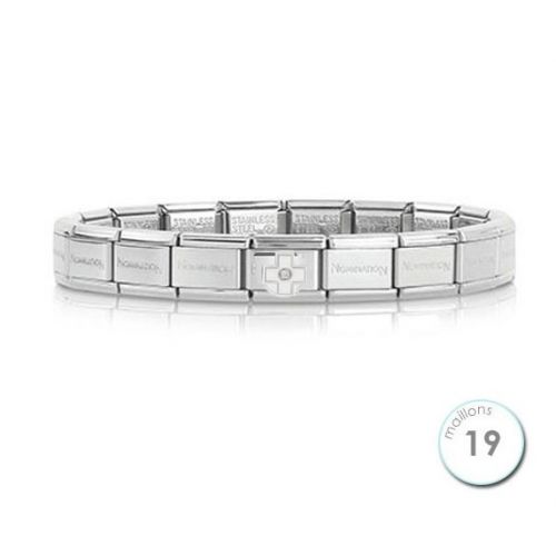 Bracelet Nomination base Acier et croix blanche Argent