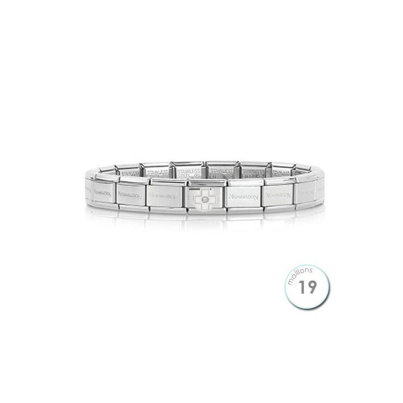 Bracelet Nomination base Acier et croix blanche Argent