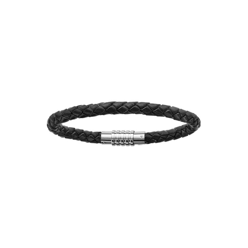 Bracelet acier et cuir noir tressé