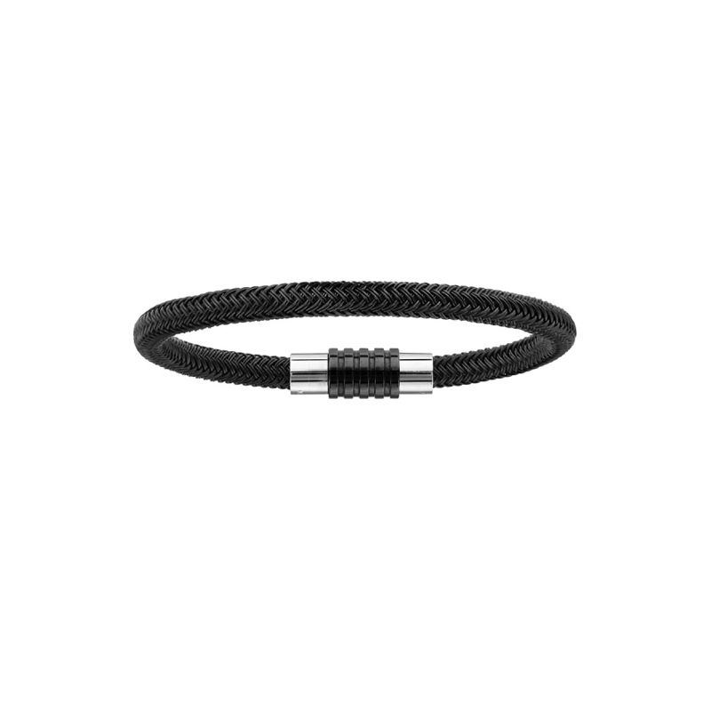 Bracelet acier tressé et motif pvd noir 