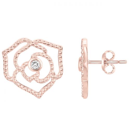 Boucles d'oreilles Plaqué Or rose et Diamant roses La Garçonne