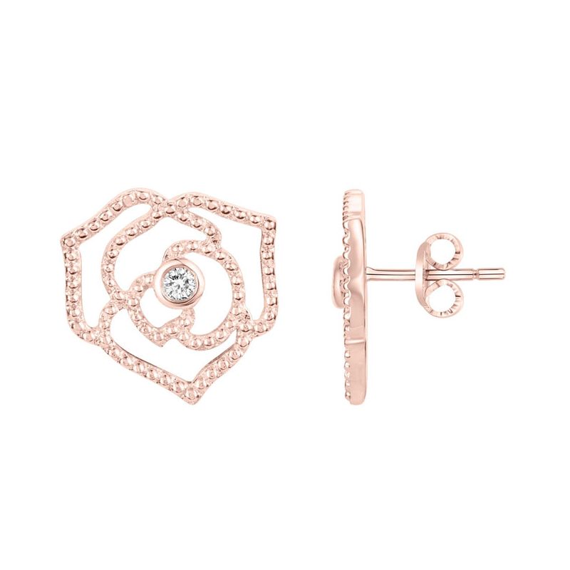 Boucles d'oreilles Plaqué Or rose et Diamant roses La Garçonne