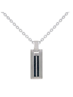 Collier homme acier et cable noir