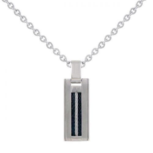 Collier homme Phebus acier et cable noir