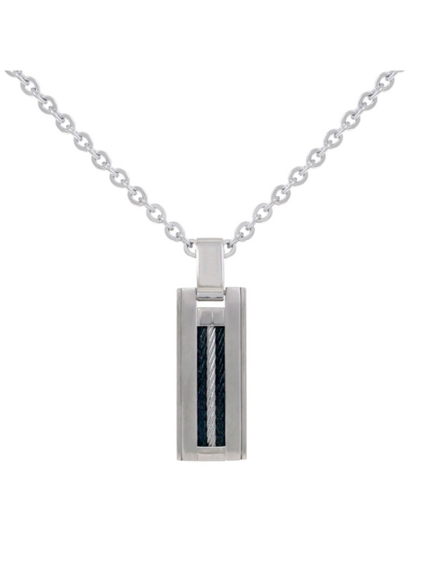 Collier homme acier et cable noir