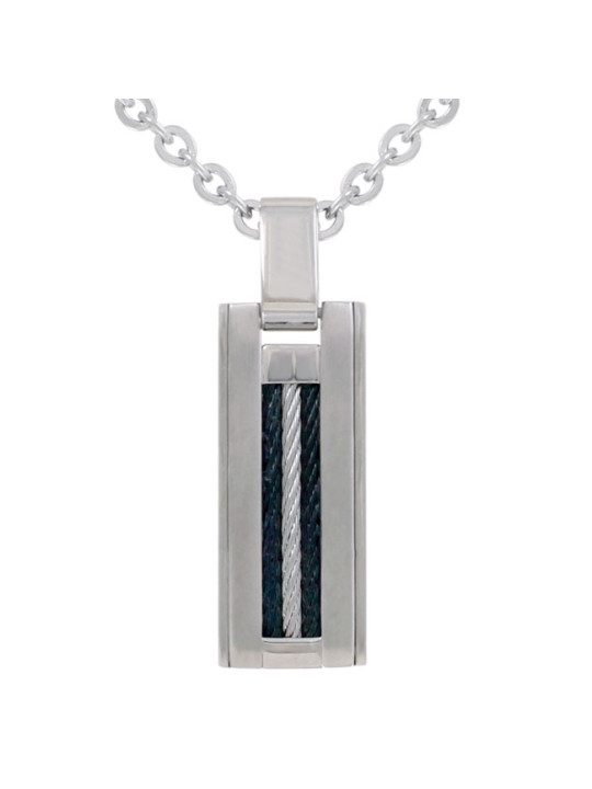 Collier homme acier et cable noir