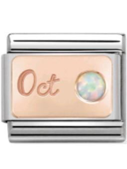 Maillon Nomination classic mois de Octobre et Opale blanche en Or rose