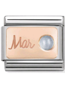 Maillon Nomination classic mois de Mars et Aigue Marine en Or rose