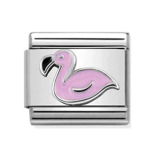 Maillon Nomination classic flamant rose en Argent