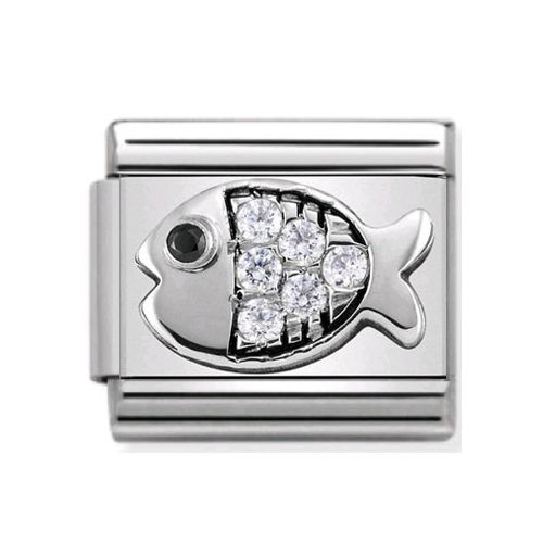 Maillon Nomination classic poisson et oxydes blancs en Argent