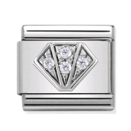 Maillon Nomination classic diamant et oxydes blancs en Argent