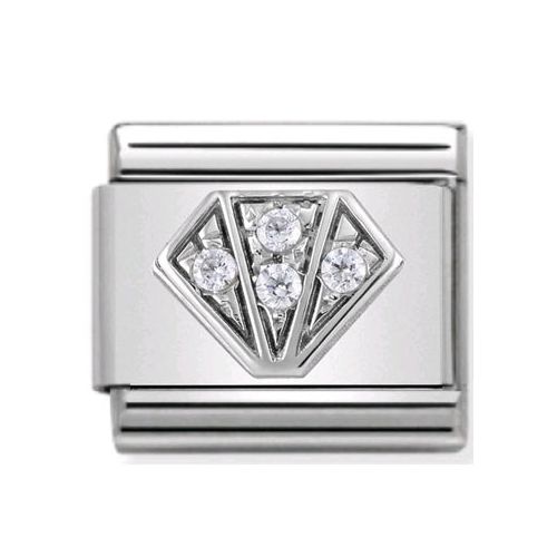 Maillon Nomination classic diamant et oxydes blancs en Argent