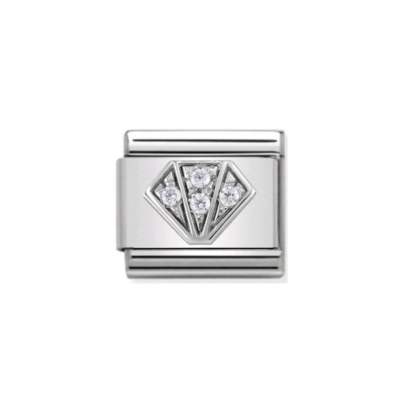 Maillon Nomination classic diamant et oxydes blancs en Argent