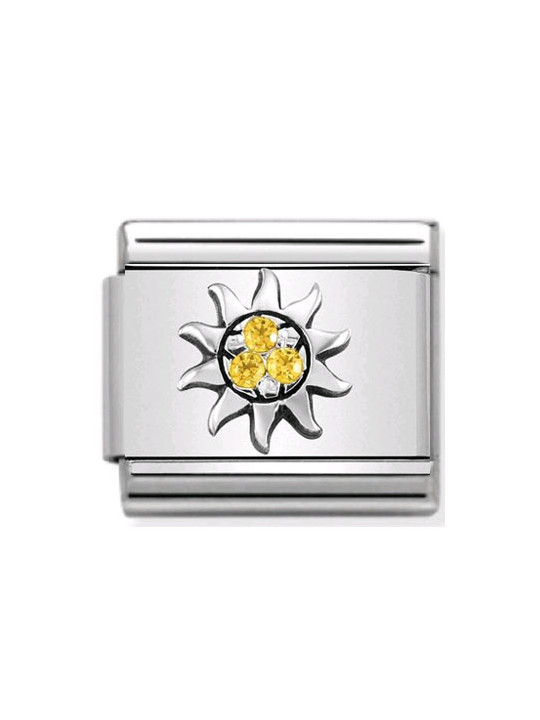 Maillon Nomination classic soleil et oxydes jaunes en Argent