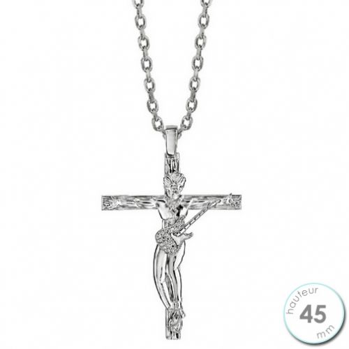 Collier homme Argent rhodié croix Rock et oxydes de zirconium