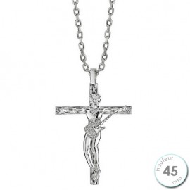 Collier homme Argent rhodié croix Rock et oxydes de zirconium