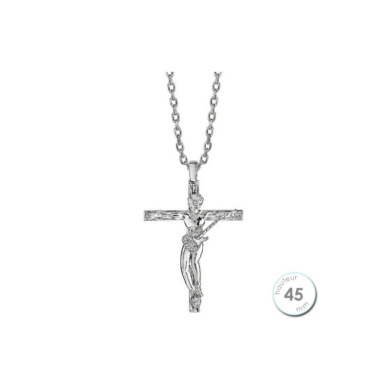 Collier homme Argent rhodié croix Rock et oxydes de zirconium