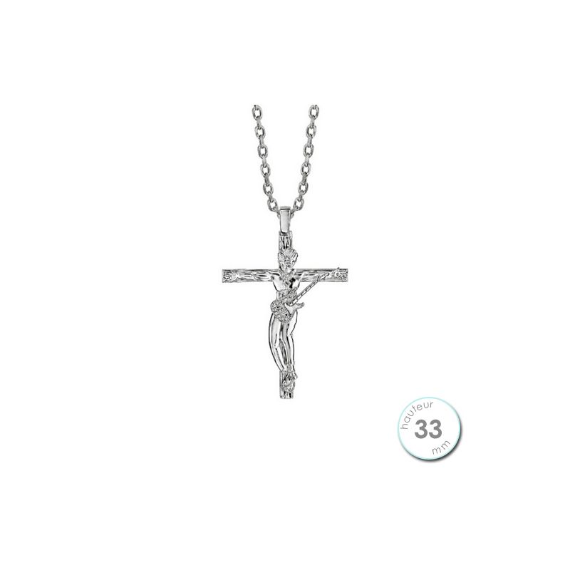 Collier homme Argent rhodié croix Rock et oxydes de zirconium