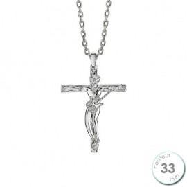 Collier homme Argent rhodié croix Rock et oxydes de zirconium