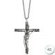 Collier homme Argent rhodié finition vieilli croix Rock et oxydes de zirconium