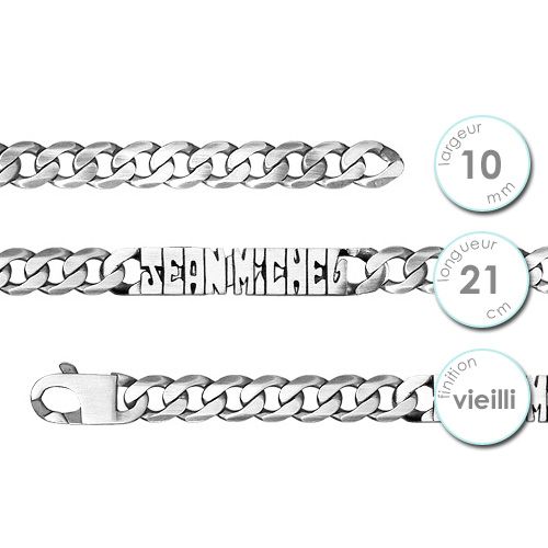 Gourmette homme en Argent prénom découpé