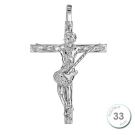 Pendentif Argent rhodié croix Rock et oxydes de zirconium