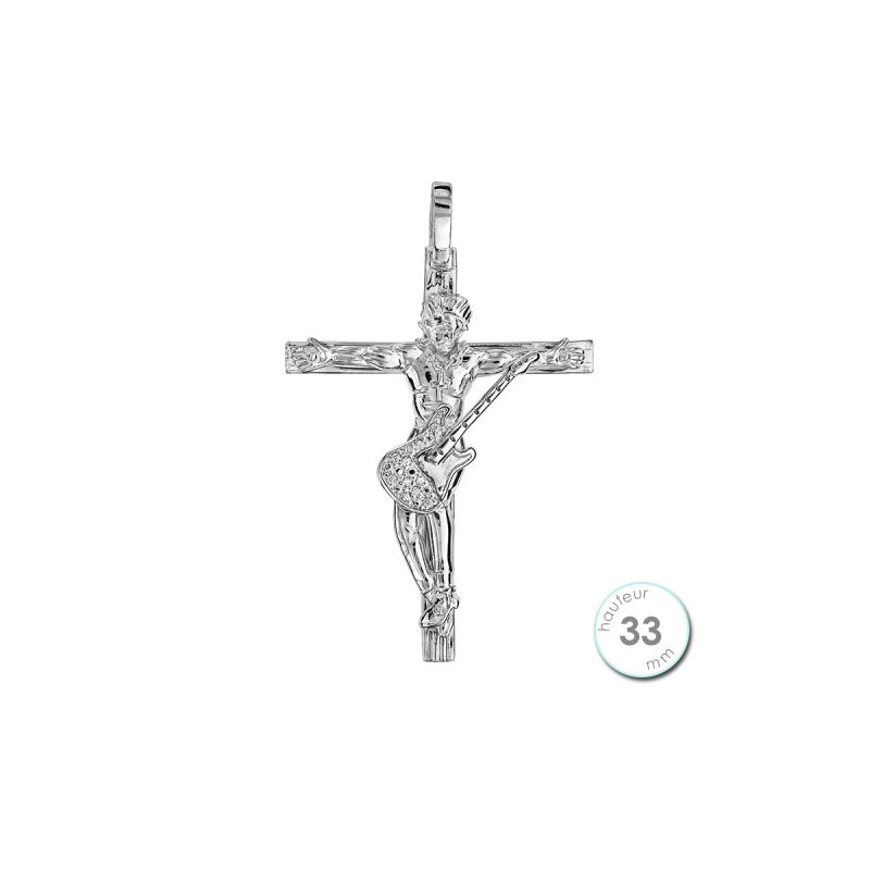 Pendentif Argent rhodié croix Rock et oxydes de zirconium