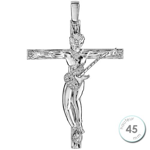 Pendentif Argent rhodié croix Rock et oxydes de zirconium