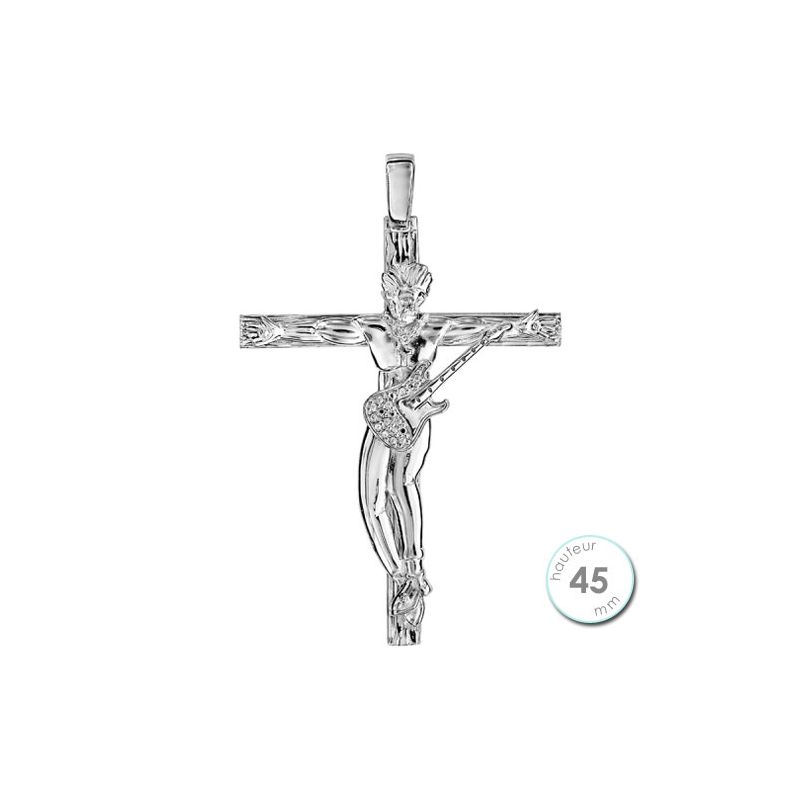 Pendentif Argent rhodié croix Rock et oxydes de zirconium