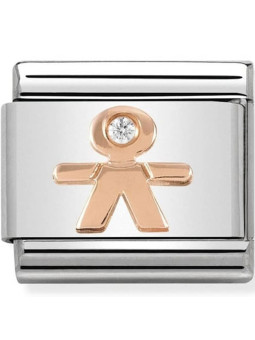 Maillon Nomination classic relief petit garçon en Or rose et pierre