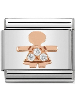 Maillon Nomination classic relief petite fille en Or rose et pierres