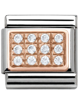 Maillon Nomination classic pavé oxydes blancs en Or rose