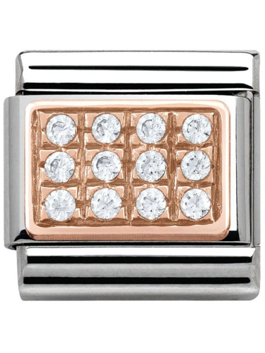 Maillon Nomination classic pavé oxydes blancs en Or rose