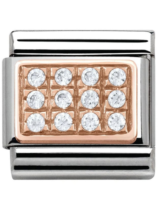 Maillon Nomination classic pavé oxydes blancs en Or rose