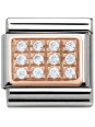 Maillon Nomination classic pavé oxydes blancs en Or rose