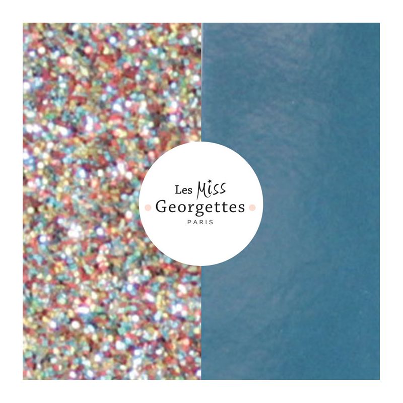 Cuir reversible miss les Georgettes paillettes multicolores/Bleu jean vernis