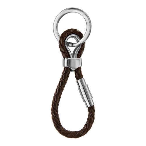 Porte clé acier et cuir marron 