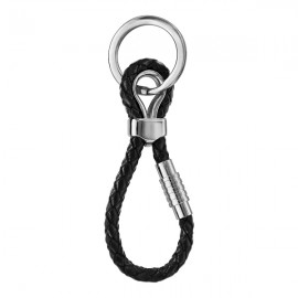 Porte clé acier et cuir noir