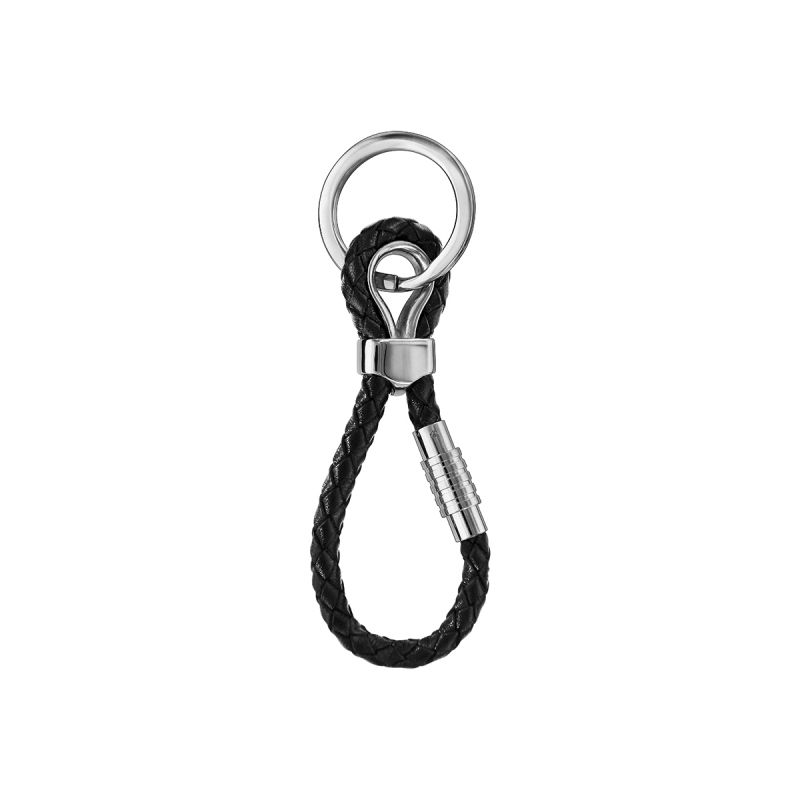 Porte clé acier et cuir noir