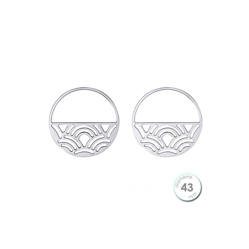 Boucles d'oreilles Les Georgettes motif poissons finition argent diamètre 43 mm