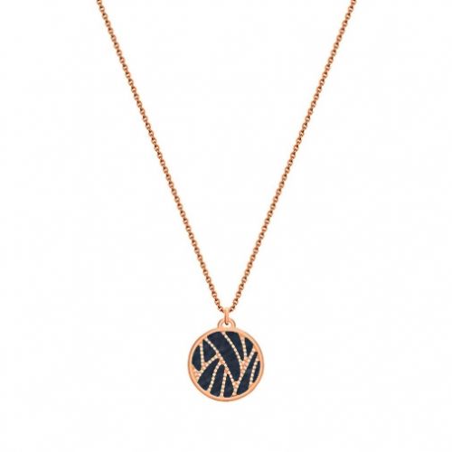 Collier femme Les Georgettes précieuses finition Or rose motif perroquet et cuir reversible